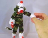 Amigurumi Schminkies 7" Camouflage Mini Sock Monkey Handmade Crochet Stuffed Animal Plush Mini Toy by PuddyTats