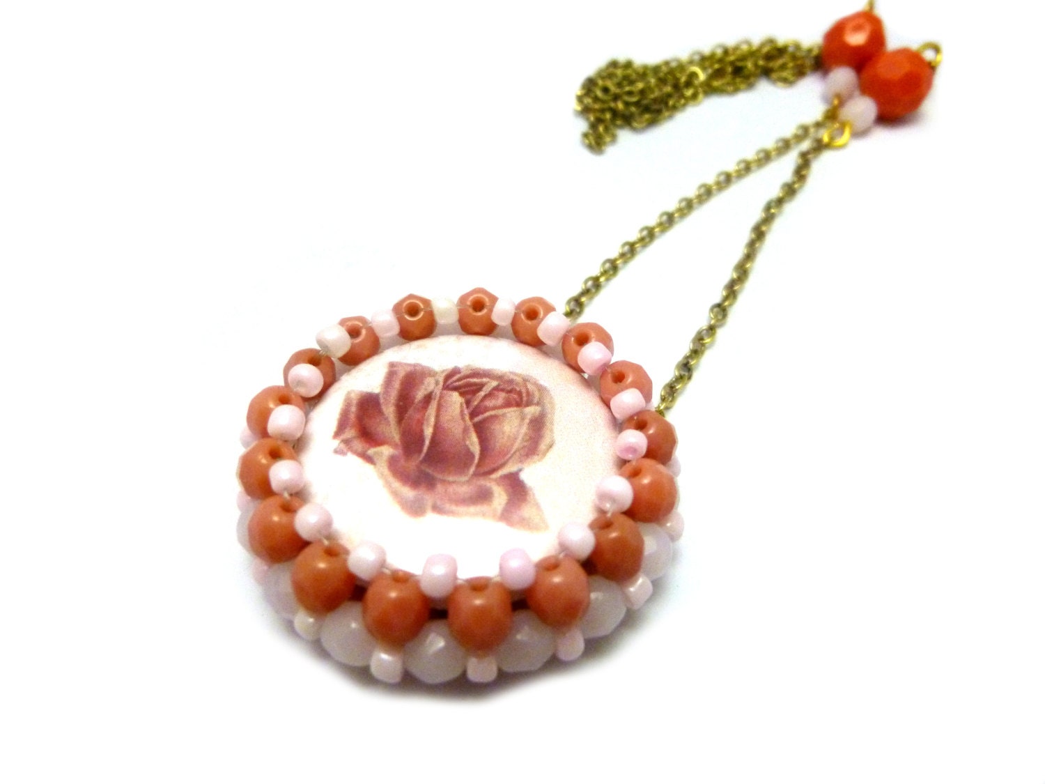 Floral Necklace, Lotus, whimsical, boho, beadwork, handmade necklace, OOAK, rose, pink, blossom, chic, spring jewelry. NKB02