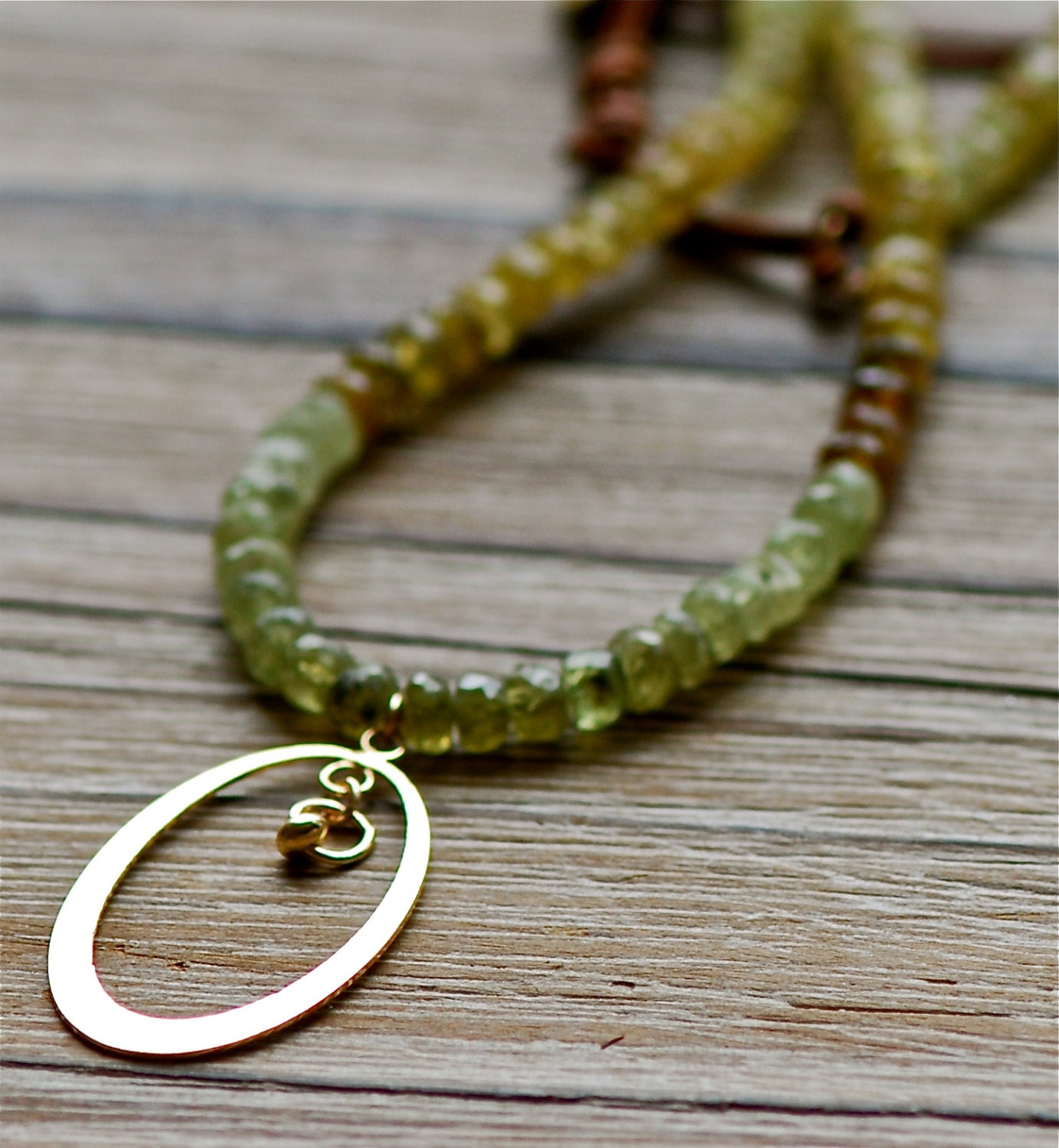 Grossular Garnet Artisan Necklace, Gold Vermeil Pendant and Leather,  Shades of Green Necklace, Handmade Jewelry