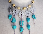 Ethnic turquoise and coin necklace