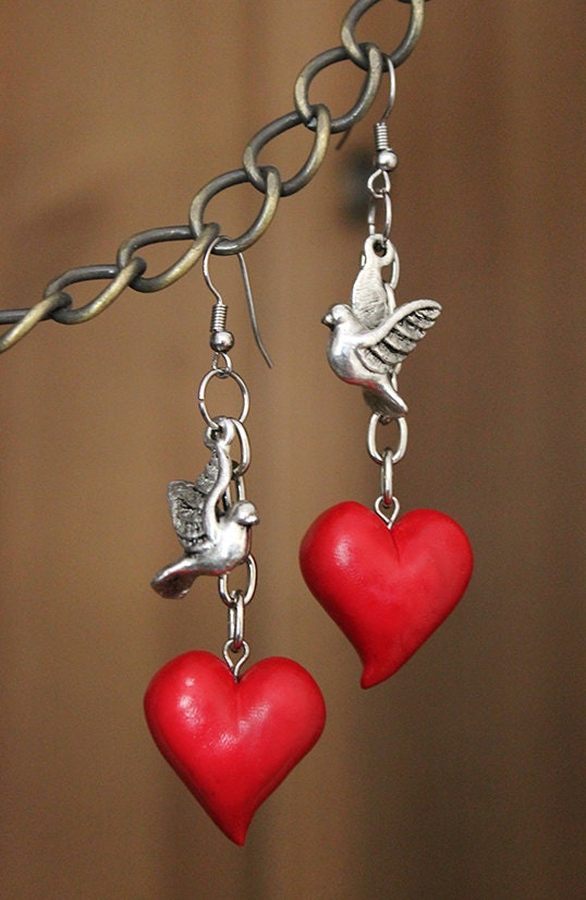 Rockabilly heart and sparrows earrings
