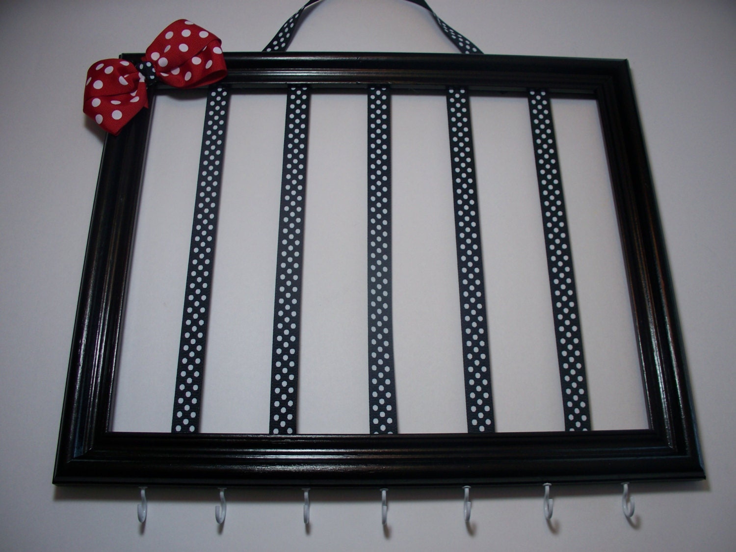 Girls hair bow and headband organizer, hair clip holder, black and white girls room decor - picture frame