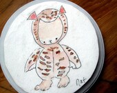 Kids and Baby, Handmade, Wall Art, Original Nursery Painting on Wood, Owl