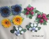 Silk Flower Shoe Clips - Choice of ROSES or SUNFLOWERS - Pink, Purple, Yellow, Blue - Handmade by Bridal Loft