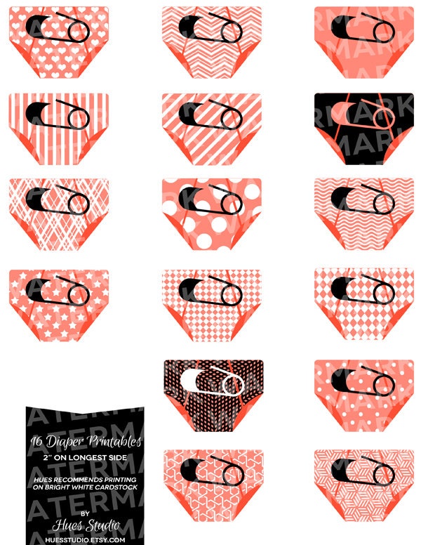 16 RED Black and White DIAPER Printables : Decor / Cake Toppers  / Instant Download - Hues Studio