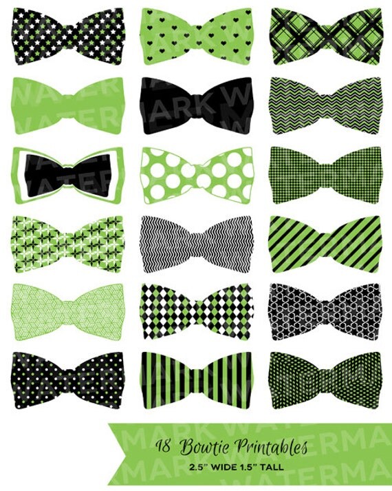 18 Green Black and White Bowties : Tags / Labels / Cupcake Toppers / Decor / Instant Download - Hues Studio Il_570xn