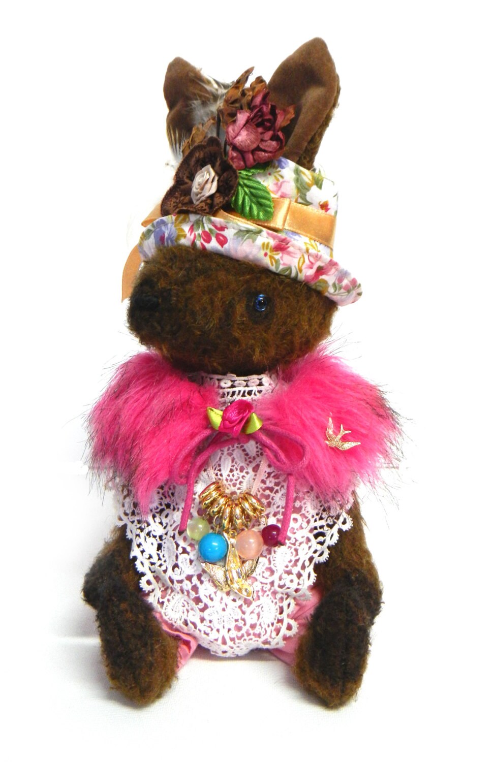 TITI, brown african-bohemian style mohair bunny rabbit, handmade artist bear OOAK