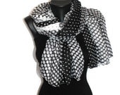 Polka Dot Scarf - Black & White Dots Scarf - Women Shawl - Fashion Scarf - Trendy Fabric Scarf - Spring Scarf - Summer Treands - Gift Idea
