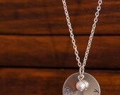 Necklace with Hand Stamped Pendant -  Copper, Brass or Silver Nickel - 1 inch disc -Pearl (adoption fundraiser)