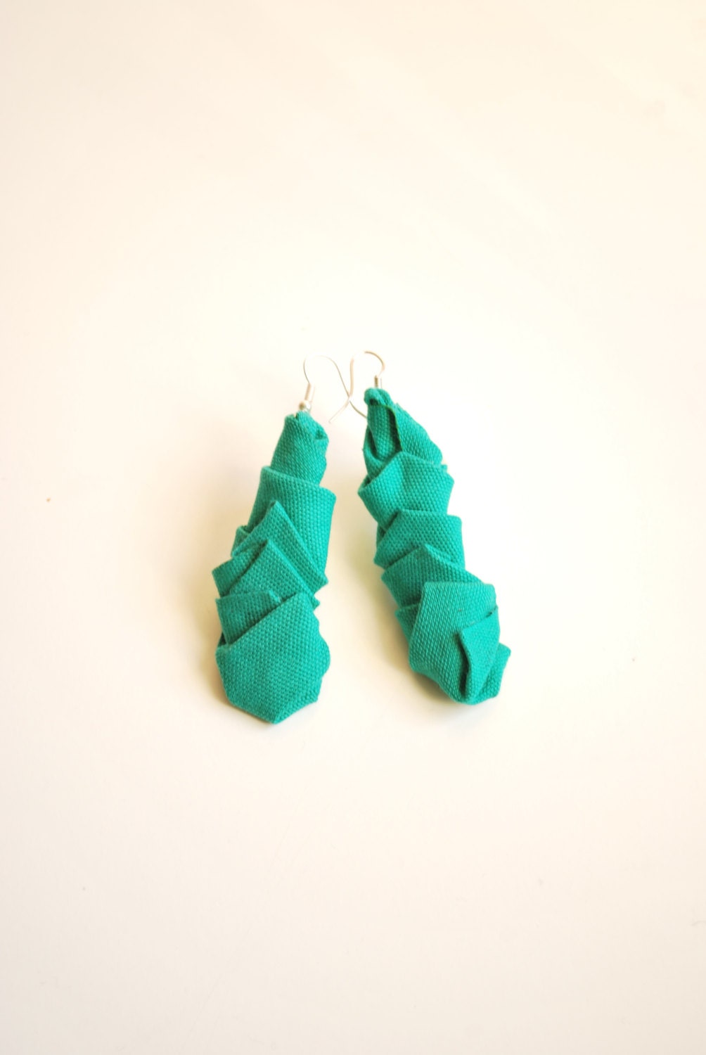 Pendant emerald green earrings, cotton accessories, fresh look, handmade
