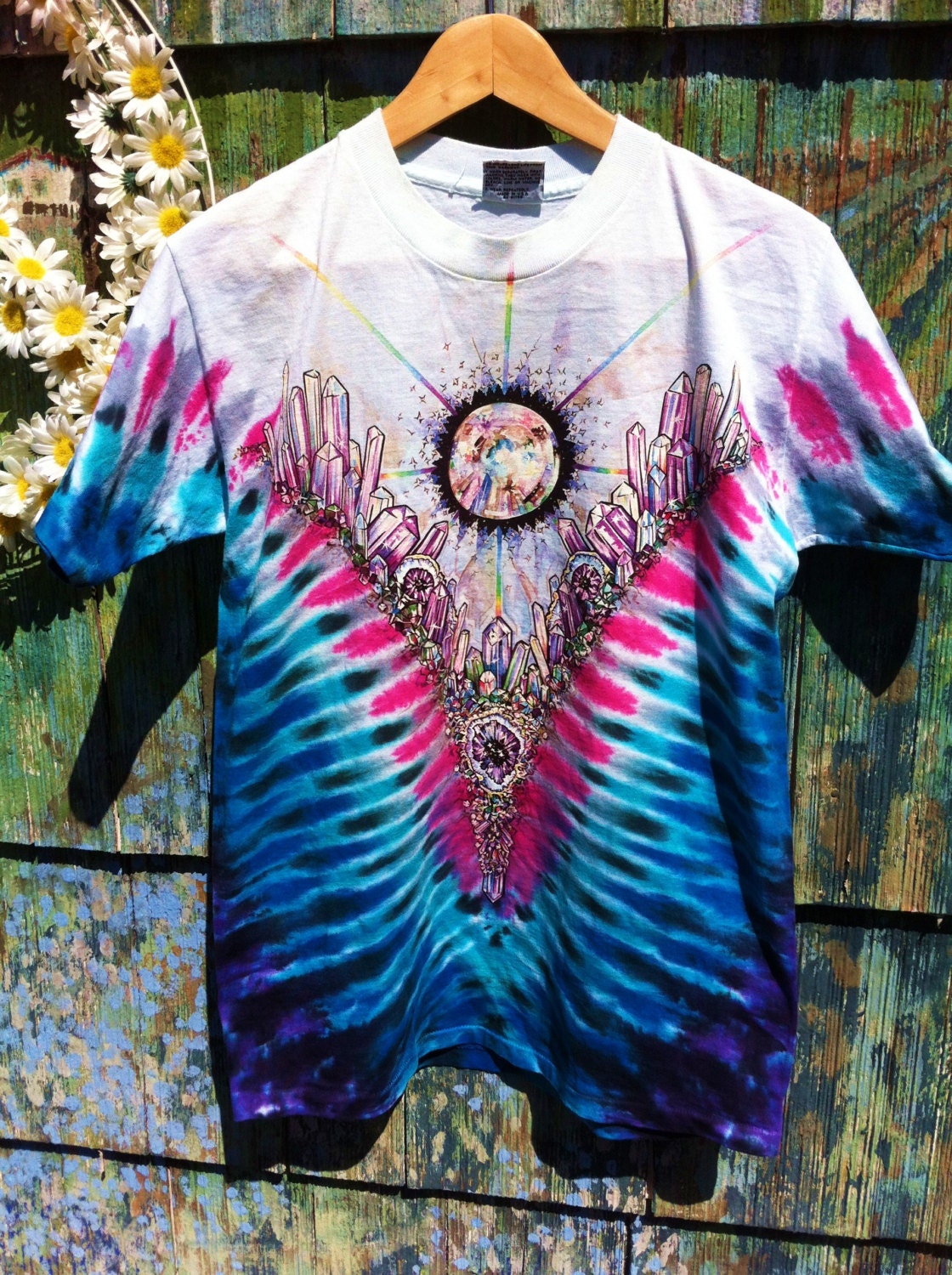 Vintage 90's Tie Dyed Psychedelic Fantasy Crystal Castles Shirt Sci-fi Made in the USA Grunge Goth Hippie Punk Grateful Dead 80's Amazing