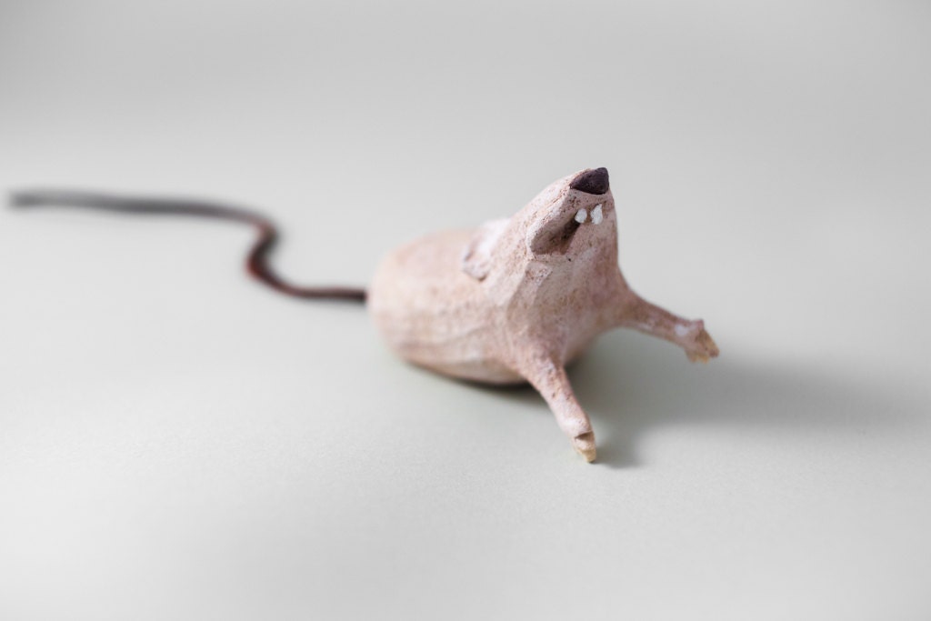 Mouse 14 "The Frightened" Handmade Stoneware Sculpture, Ceramic Animal Figure