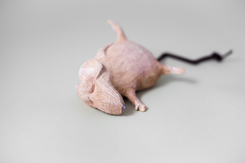 Mouse 13 "Play Dead" Handmade Stoneware Sculpture by Murtiga