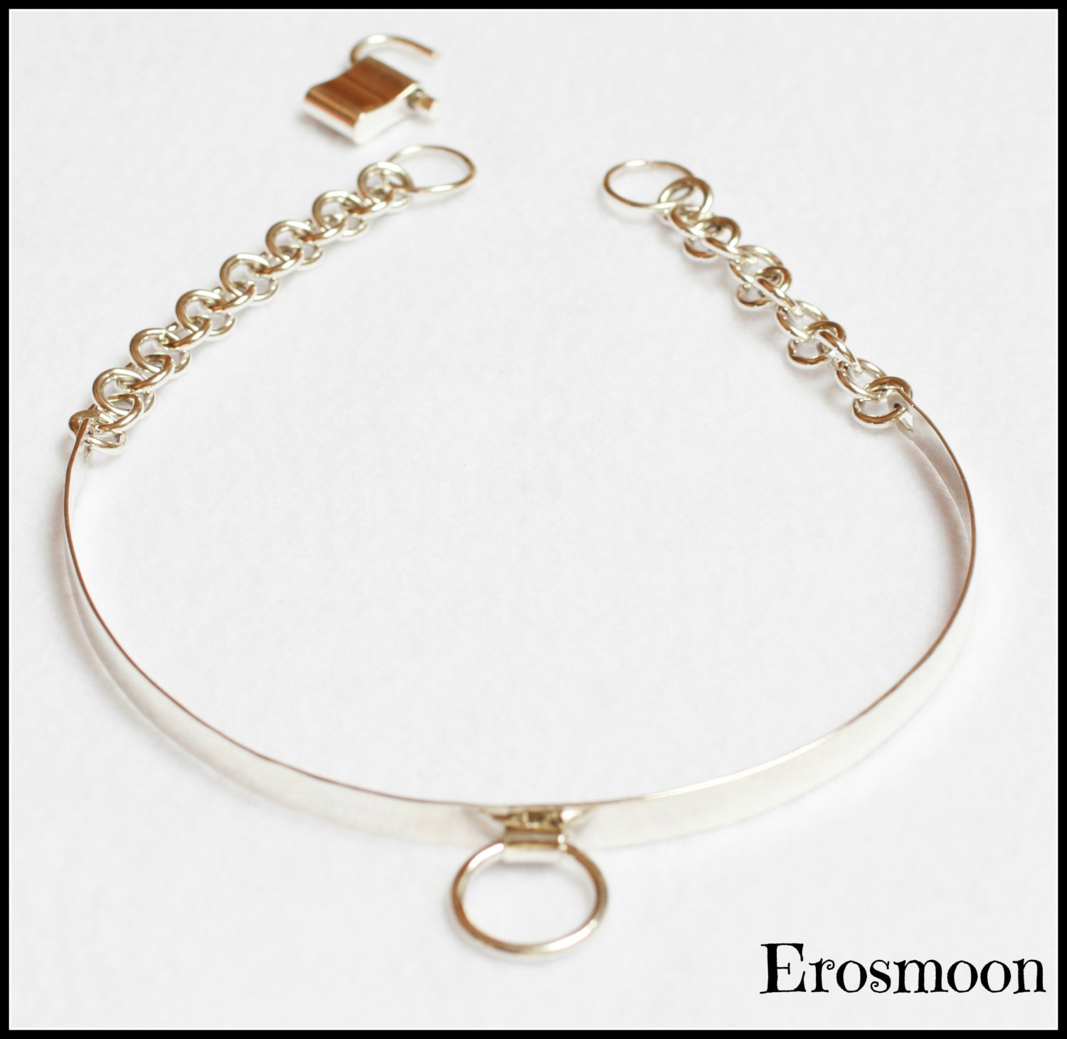 Sterling Silver -  Choker Collar Necklace - Sterling Silver Padlock Clasp - Handmade