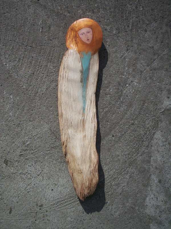 Golden-Haired Angel Unique, Painted, Rustic, Wall Hanging Original Wood Sculpture Art