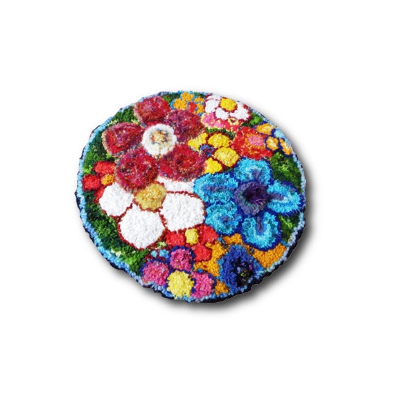 3D Art - Hand Hooked Artwork, Wall Hanging, Fiber Art, Rug Hooking, Home Office Decor, Textured Art, Textiles - "Flower's Dance"
