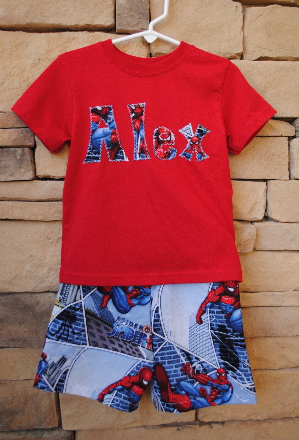 Boy's Pajama Shorts. Set of Lounge Shorts and Personalized T-shirt. Disney Transformers Spiderman Batman Cars Buzz Lightyear John Deere