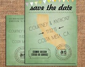 Wedding Save the Date Card - Vintage, Rustic, Hipster, modern, bold, Sate Save the Date card, State card, Artistic, beach wedding