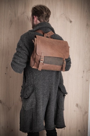 Brown men's satchel bag' Genuine leather bag, student backpack for men, School bag,  gift for him, laptop bag, messenger bag, briefcase
