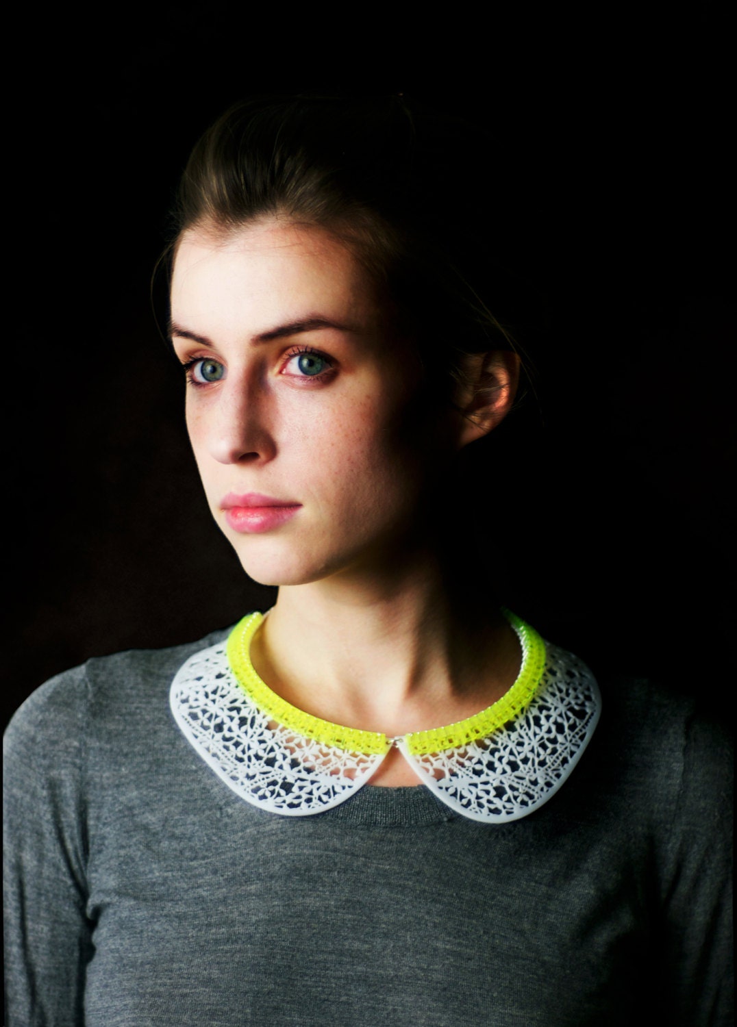 Drika Collar- Laser Cut Acrylic/Wood Necklace with Sterling Silver Chain