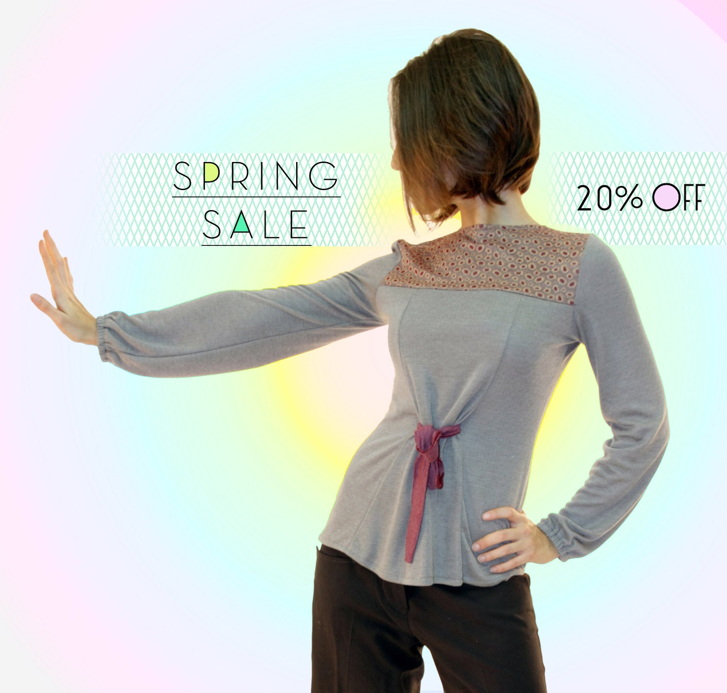 SPRING SALE / Gray Blouse / lace top women woman spring summer