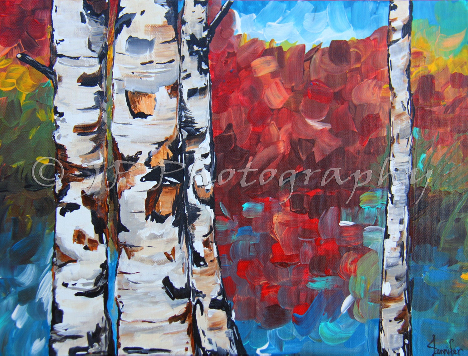 Colors of Nature: Birch Tree, Print of Acrylic Painting 8x10