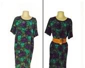 Teal Bag Dress Silk T-shirt Knee Length Watercolor Blue Teal Purple 60s 70s 1970s 1960s small