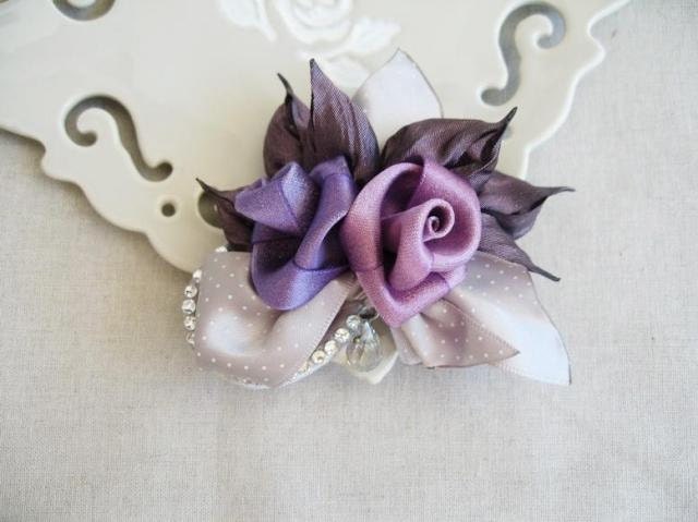fascinator/handmade purple rose/flower/ /ribbon/hair clip/ birthday gift/wedding bridal hair accessaries/headpiece/prom/cocktail