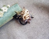 fascinator/corsage/handmade ivory yellow rose/flower/ /ribbon/hair clip/wedding bridal hair accessaries/headpiece/prom/cocktail