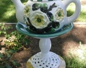 Yellow Rose Tea Pot Garden Totem with Green, Yellow, and White