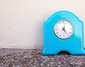 Turquoise Clock  - Aqua, Table Clock, Mantel Clock, Flea Market Chic, Home Decor, Upcycled, Accent Decor