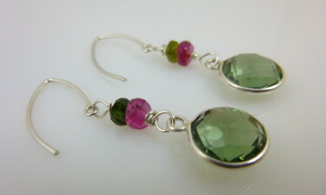 Tourmaline Earrings, Sea Green Quartz Earrings, Sterling Silver Earrings, Bridal Earrings, Chakra, Spring Earrings, Summer Earrings