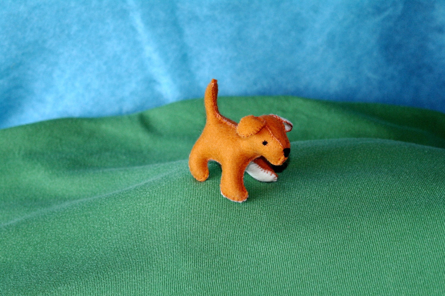 Waldorf Miniature Puppy Doll (Chestnut And White), Handmade From Natural Materials