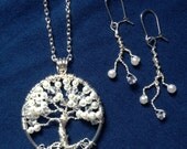 Bridal Set - Pearl and Crystal Tree of Life Wire Wrapped Branch Pearl Earrings-Bridal Set -Hand Wire Wrapped Trees Custom by Just4FunDesign.