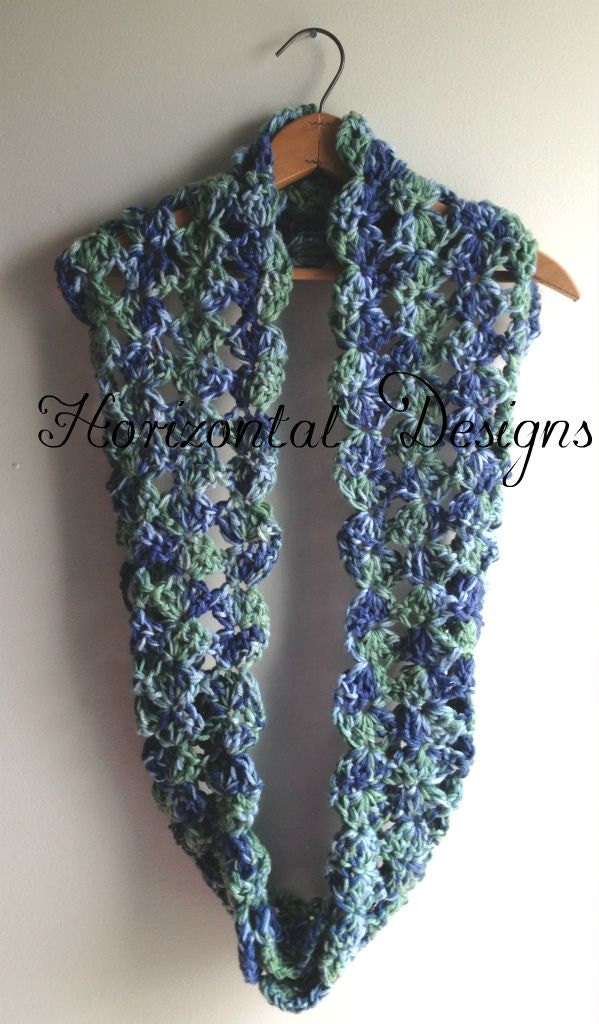 Crochet Infinity Scarf, Cowl, Blue Infinity Scarf, Lacy Scarf, Floral Infinity Scarf