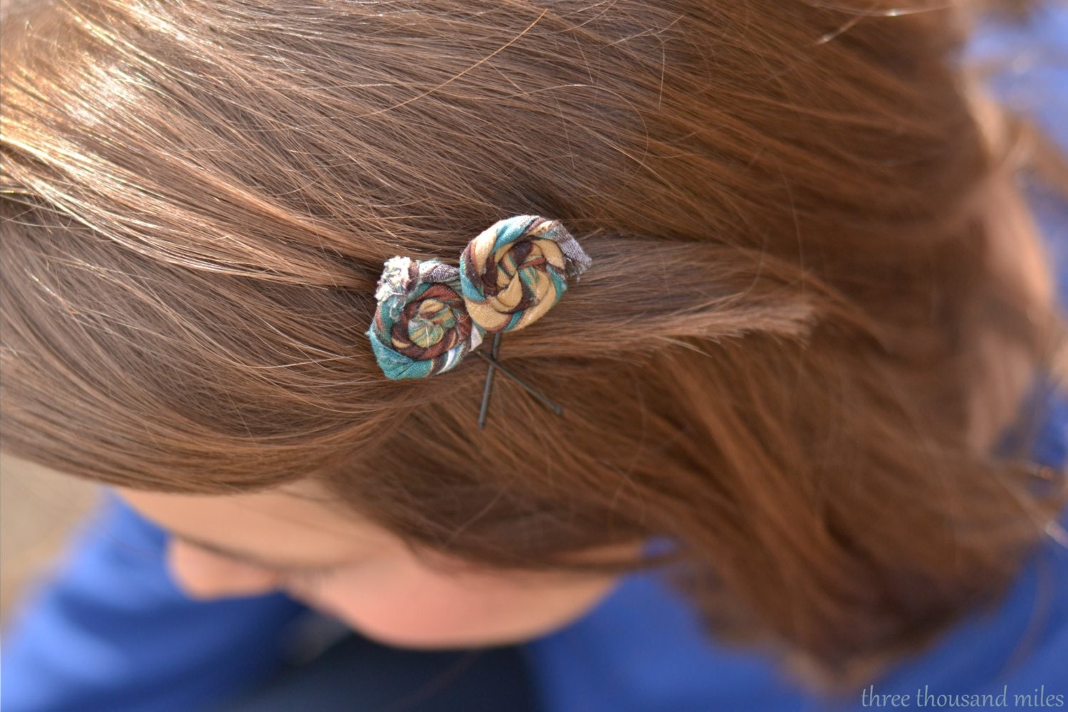 Brown & Blue Aztec Print Rosette Bobby Pins
