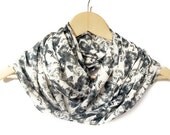 Lightweight Soft Chiffon Grey infinity Scarf with Butterflies, Circle Scarf, Women Accessories