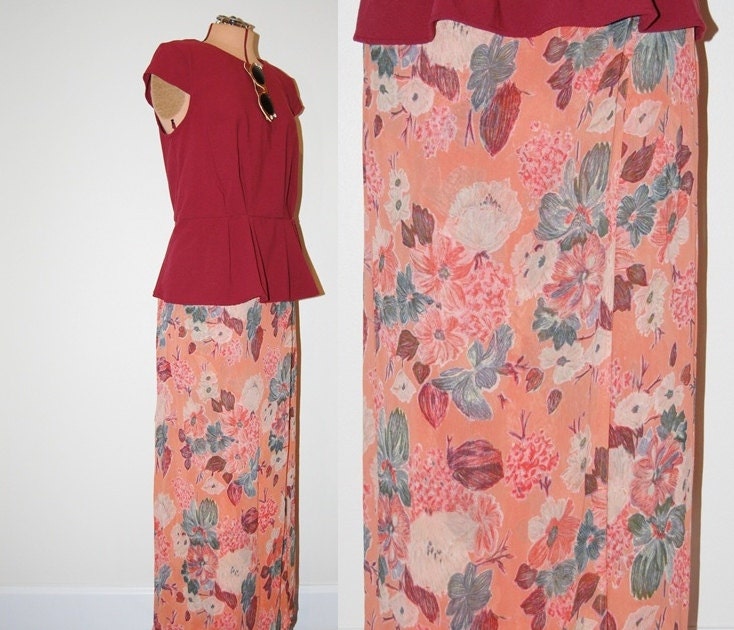 Vintage 1990s Semi Sheer Chiffon Floral Long Maxi Boho Folk Spring Summer Beach Skirt. Fits All Sizes Small Medium Large.