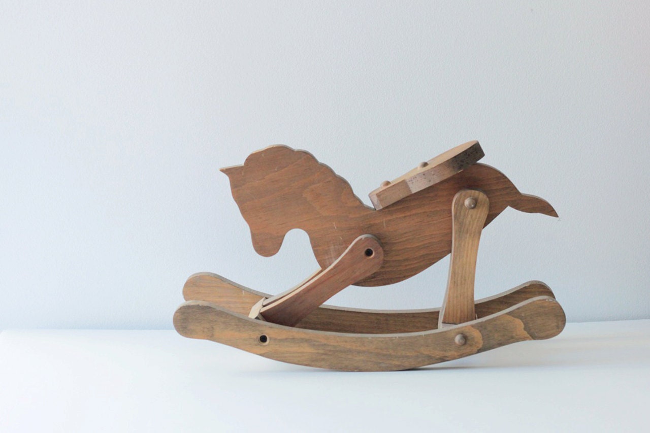 Charming wooden doll-size toy rocking rocker horse, nursery decor
