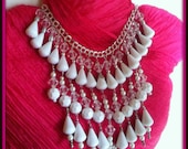 Crystal Pearl Bib Statement Necklace & Earring Set, Silver Heart Charm, White Crystal Wedding Bib, Gothic Chandelier Necklace, OOAK Italy