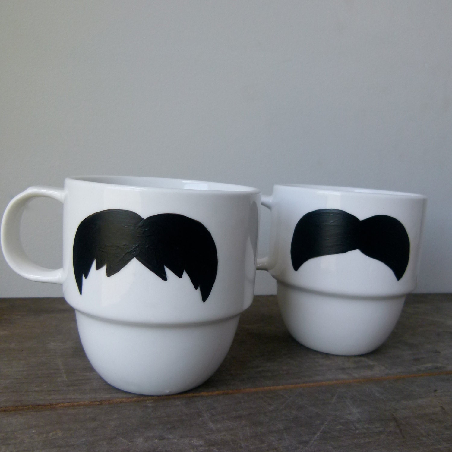 SUMMER SALE - Mustache Mugs, Set of Two Mugs, White Mustache Mugs, Coffee Mugs, Housewarming Gift, Groomsmen Gift