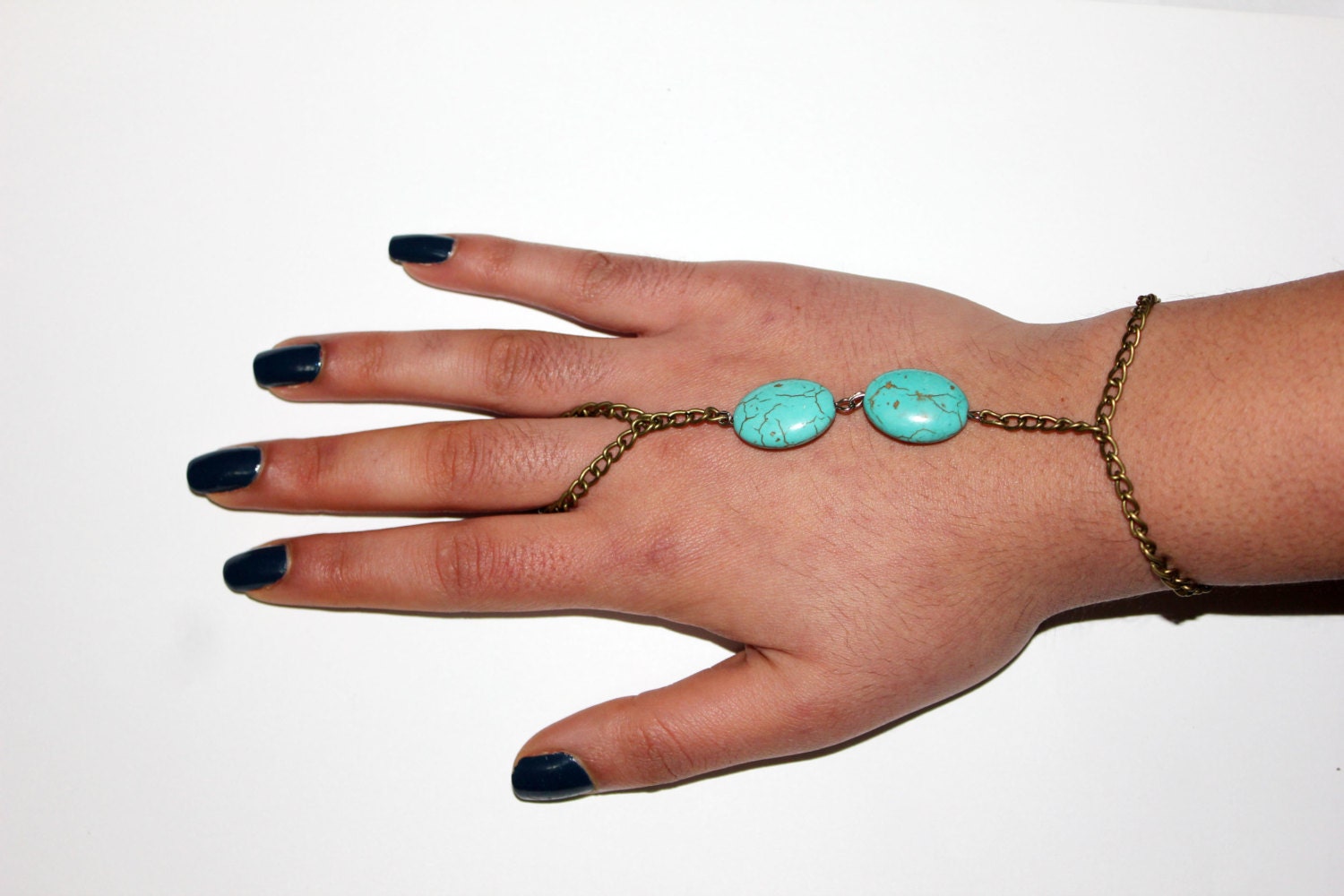 Original Turkish Turquoise Beaded Antique Bronze Chain Slave Bracelet Hippie Hipster Bohemian Boho Wedding Beach Style 2013's Trend