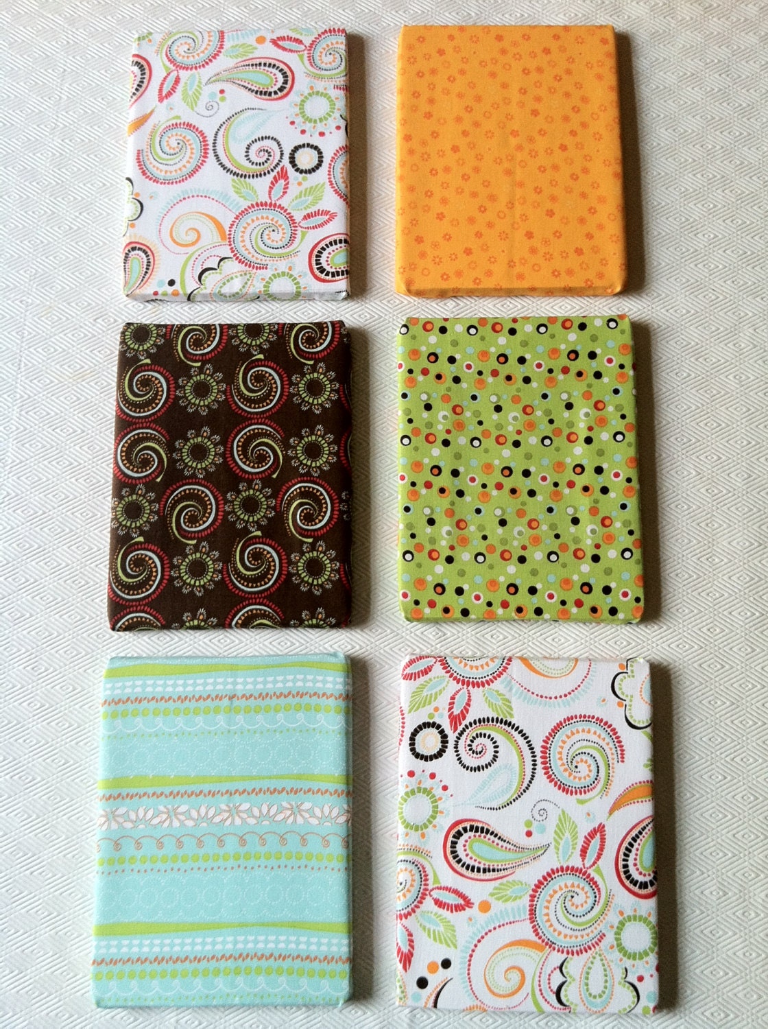 Orange, Light Blue, Green, Brown and White, Paisley, Polka Dot, Handmade Wall Decor, Wall Hangings, Home Decor