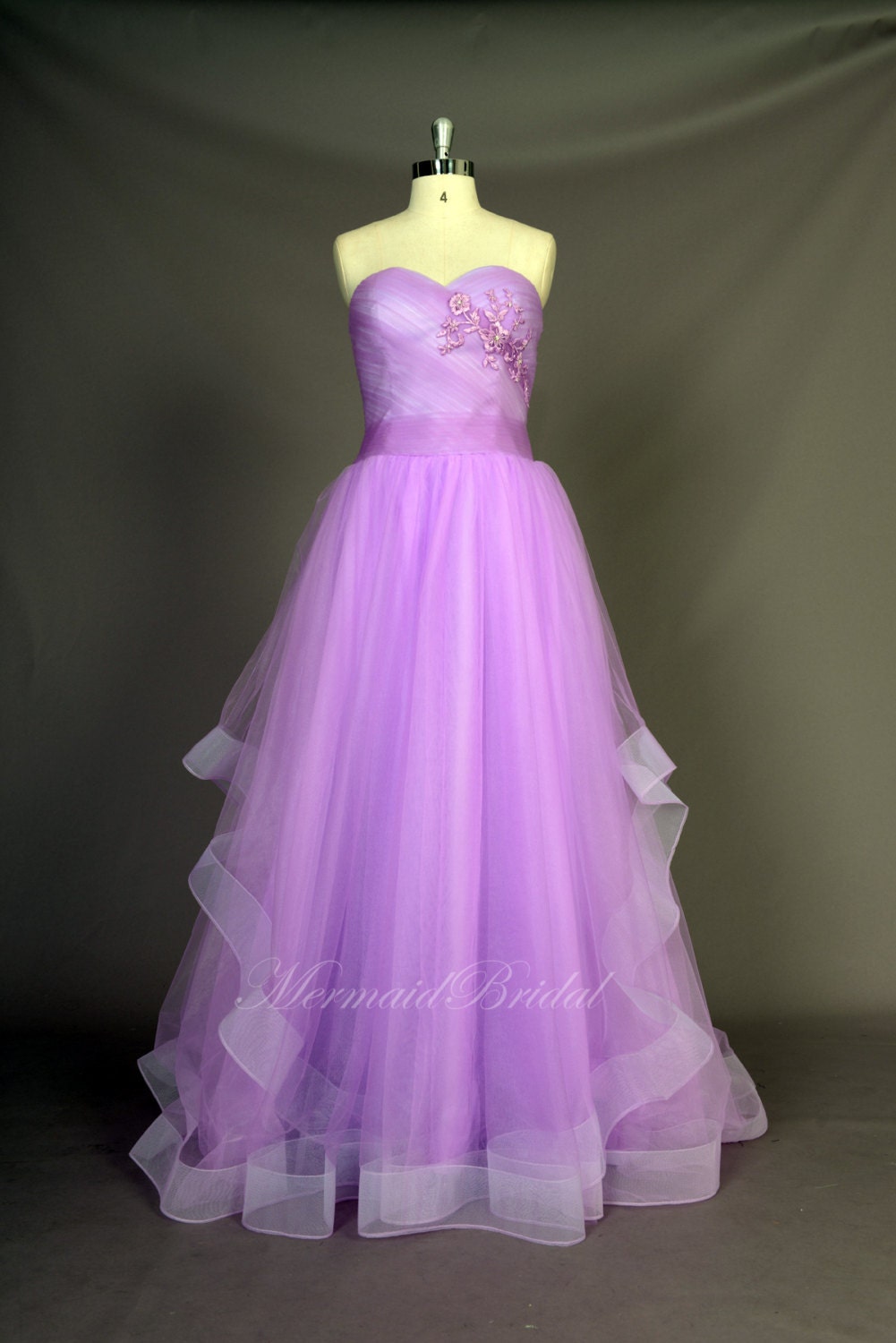 Lilac Tulle layered A line Wedding dresses, Wedding gowns with Sweetheart neckline, Simple wedding dress