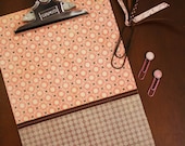 Pink/Brown Retro Clipboard Gift Set with Bookmark and Paperclips