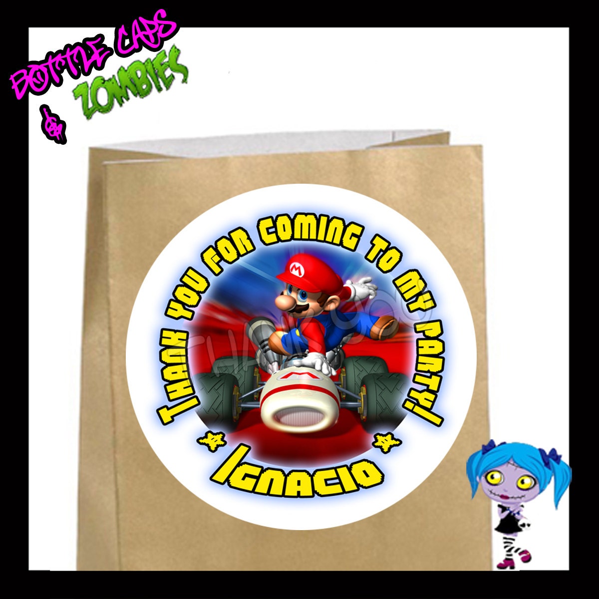 Mario Kart Personalized Birthday Stickers, Treat Bag Stickers, Birthday Party Favors, Gift Tags, Gift Stickers