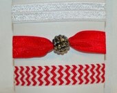 4 Comfort Elastic Hair Ties, Rhinestone, Red Cheveron, Sports, Dance, Ponytail Holders, Elastic, Emi Jay Style, Anthropology, Yoga, Bracelet