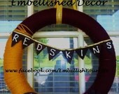 Mans Cave Redskins Football Yarn Wrapped Wreath Handmade Home Decor