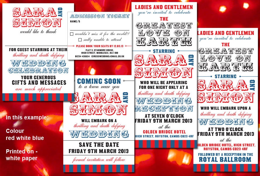 Vintage circus Wedding Invitations, Save date, Table cards. Informal Vintage Retro letterpress Printable personalised DIY stationery