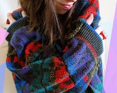Colorful Teal Red Blue Yellow Black 80's 90's True Vintage Cosby Sweater